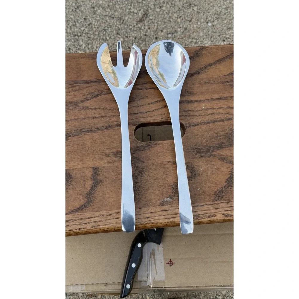 Nambe Salad Serving Set‎ Spoon Fork Stainless Steel 57C Modern Design